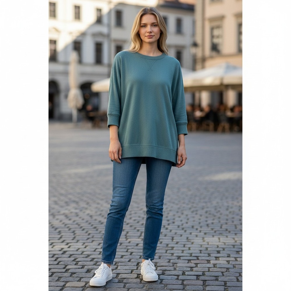 Aerie Textured Knit Pullover Sweater Teal Green Medium